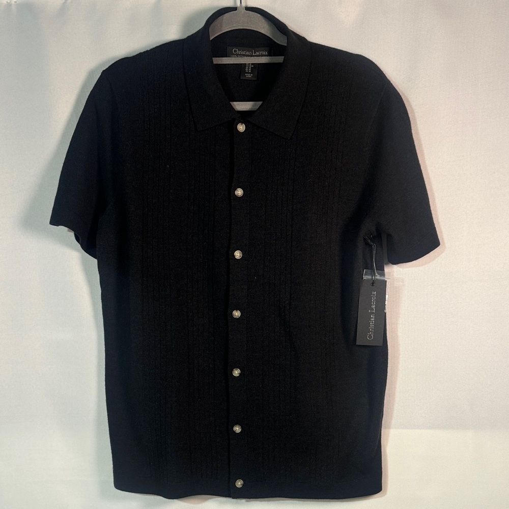 Christian Lacroix Men's Black Sweater/Knit Button Down Shirt